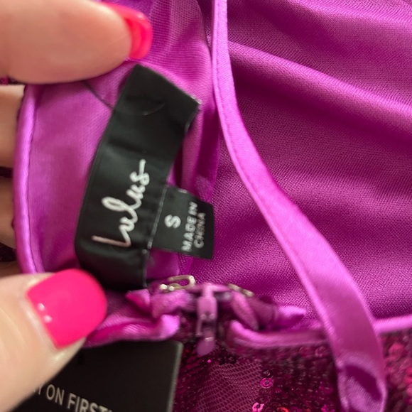 NEW! Lulus Magenta Purple Sequin Shine Lace Up Mini Dress Size Small - Picture 9 of 14